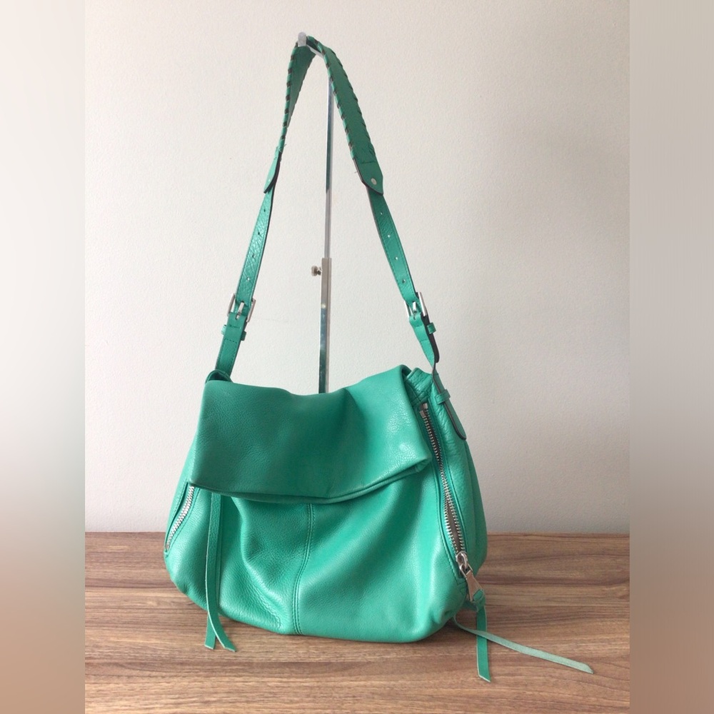Aimee Kestenberg Leather Turquoise Teal Hobo Bag Flap Medium Crossbody Purse